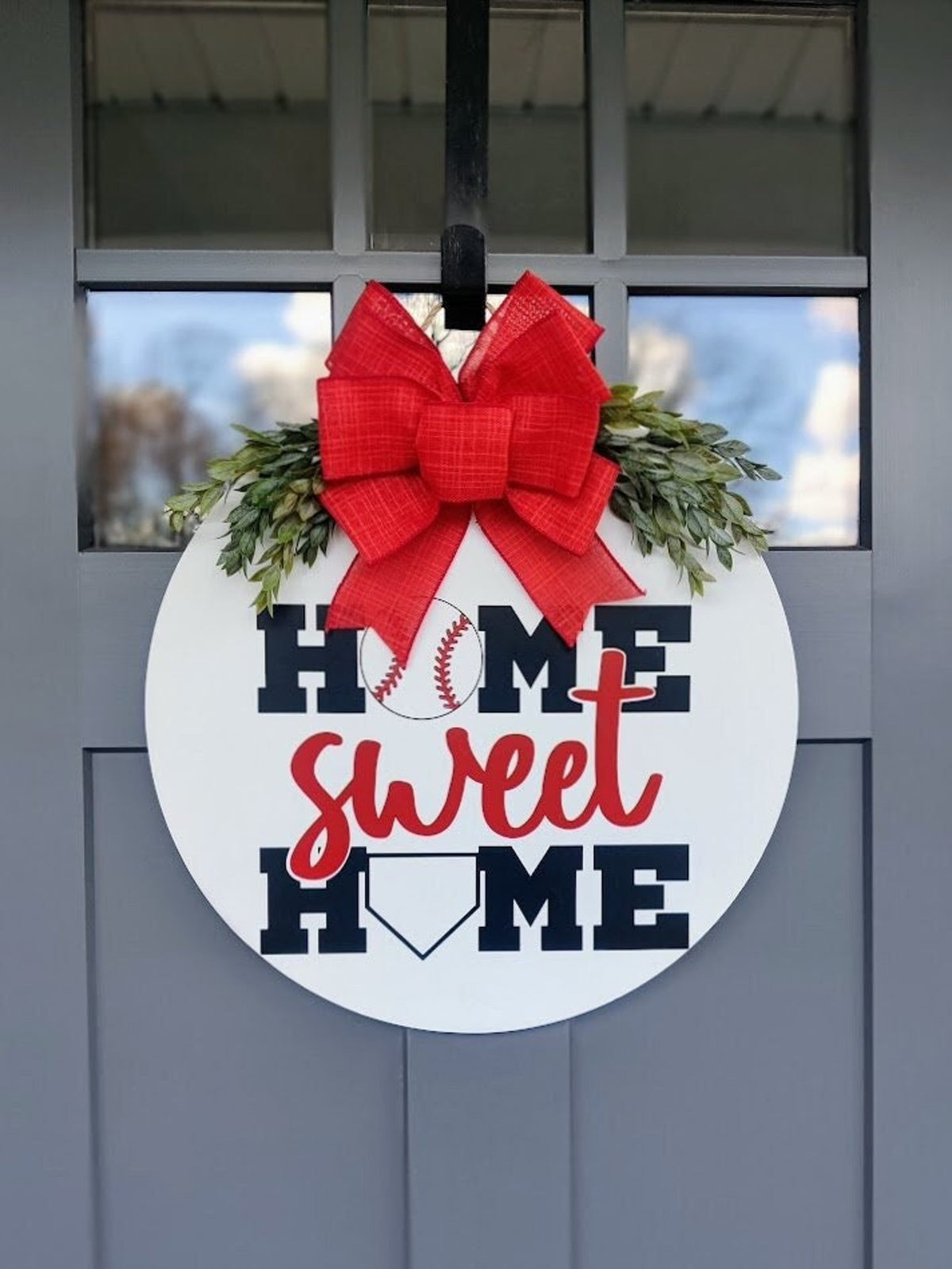 Baseball Door Wreath | Baseball Door Hanger | We're At The Ballfield | Porch Decor | Home Decor | Home Sweet Home Sign | Baseball Welcome