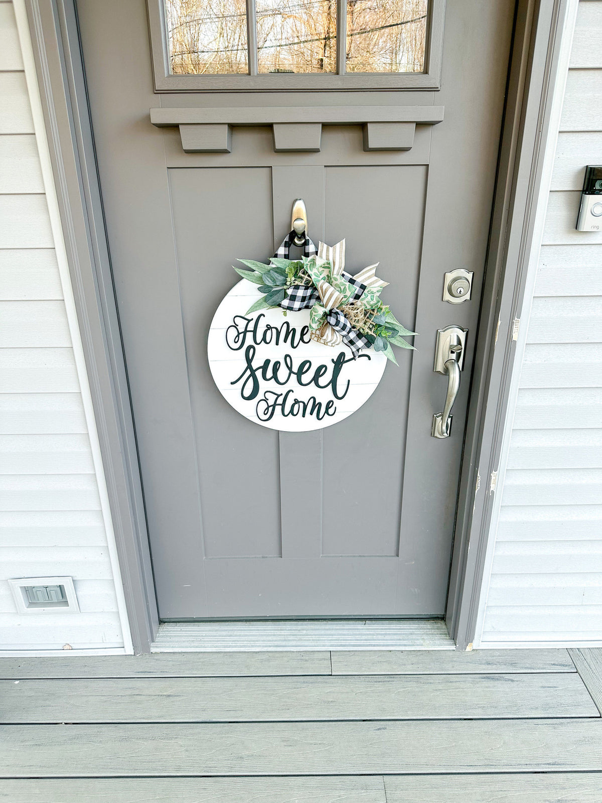 Front Door Decor | Home Sweet Home | Round Wood Sign | Front Door Wreath | Wood Door Hanger | Farmhouse | 3D Lettering | Housewarming Gift