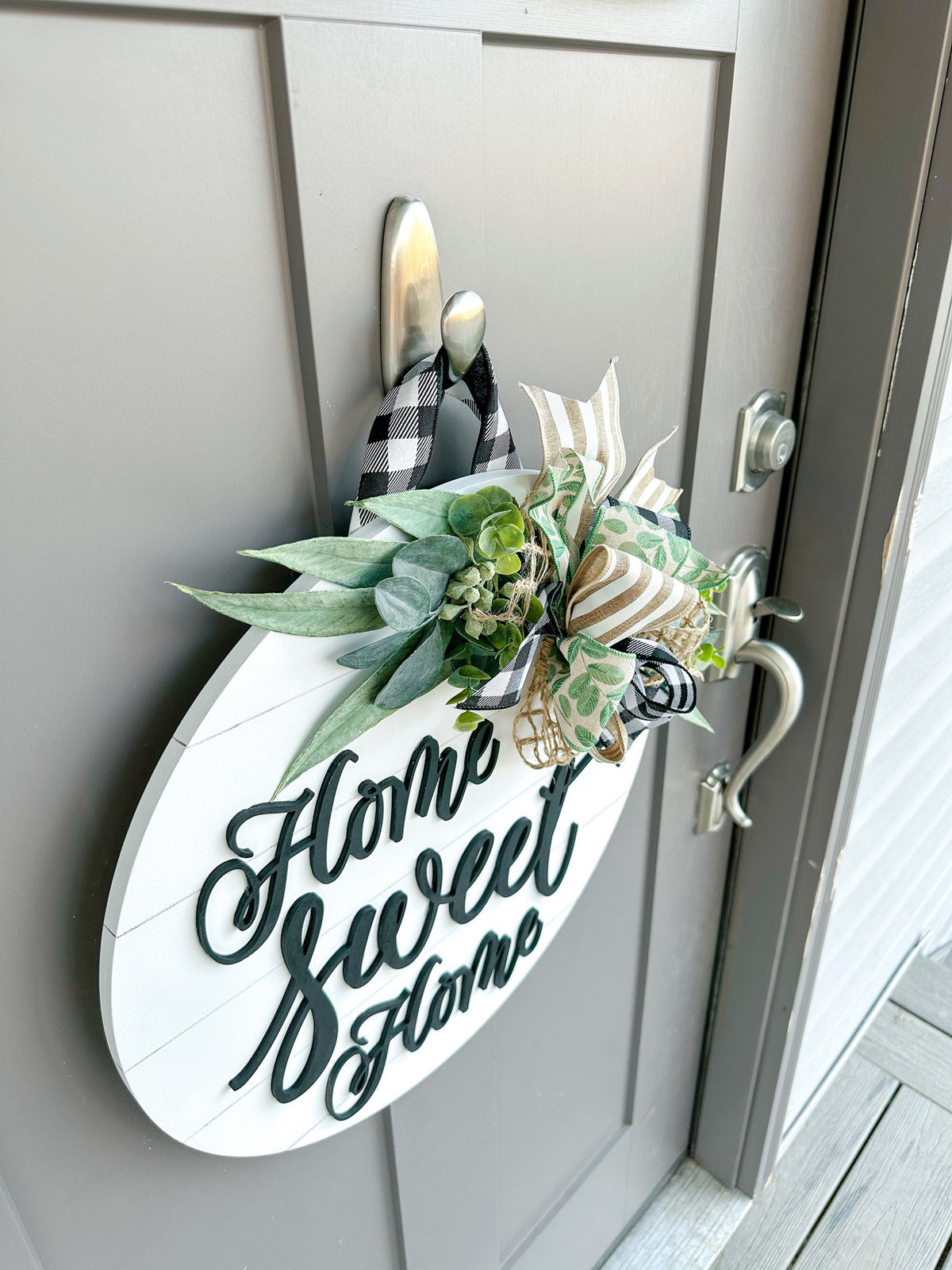 Front Door Decor | Home Sweet Home | Round Wood Sign | Front Door Wreath | Wood Door Hanger | Farmhouse | 3D Lettering | Housewarming Gift
