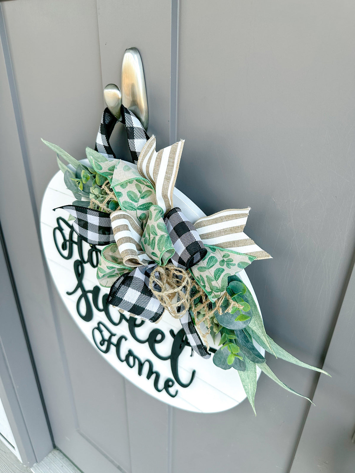 Front Door Decor | Home Sweet Home | Round Wood Sign | Front Door Wreath | Wood Door Hanger | Farmhouse | 3D Lettering | Housewarming Gift