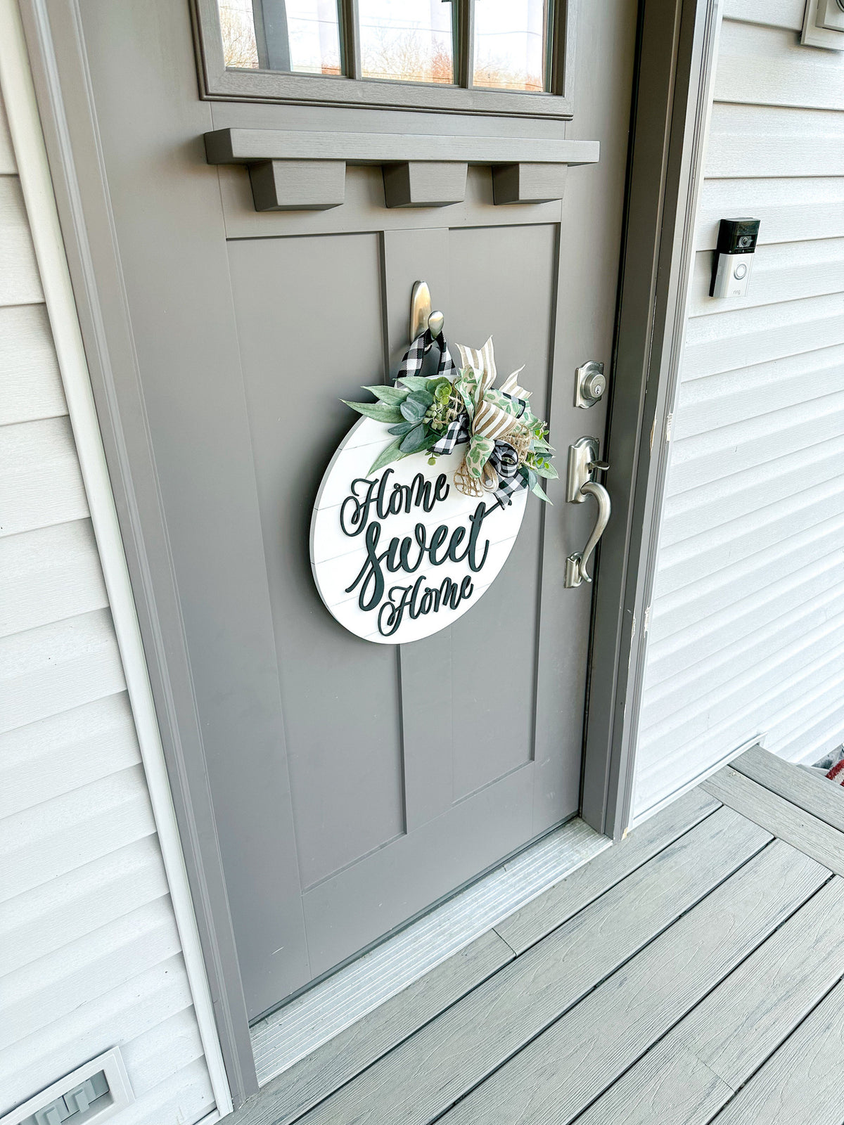Front Door Decor | Home Sweet Home | Round Wood Sign | Front Door Wreath | Wood Door Hanger | Farmhouse | 3D Lettering | Housewarming Gift