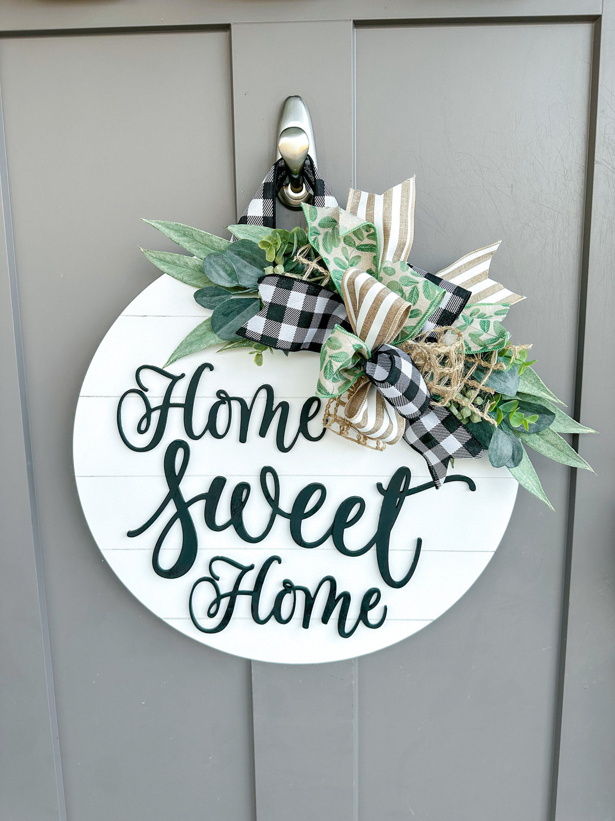 Front Door Decor | Home Sweet Home | Round Wood Sign | Front Door Wreath | Wood Door Hanger | Farmhouse | 3D Lettering | Housewarming Gift
