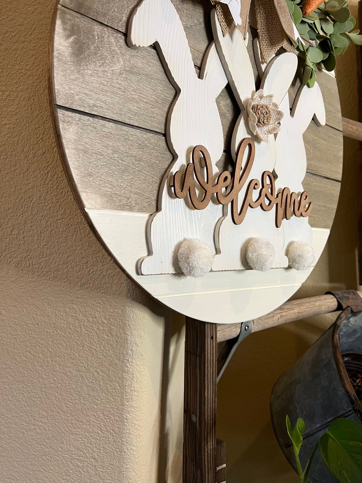 Easter Door Sign, Wood Round Door Hanger