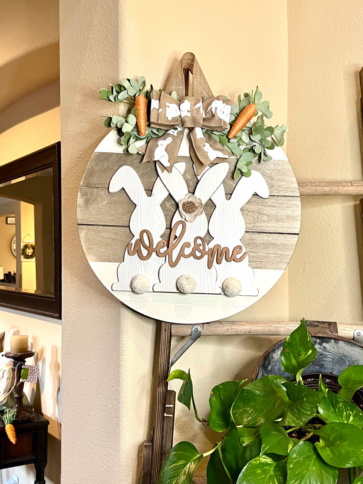 Easter Door Sign, Wood Round Door Hanger