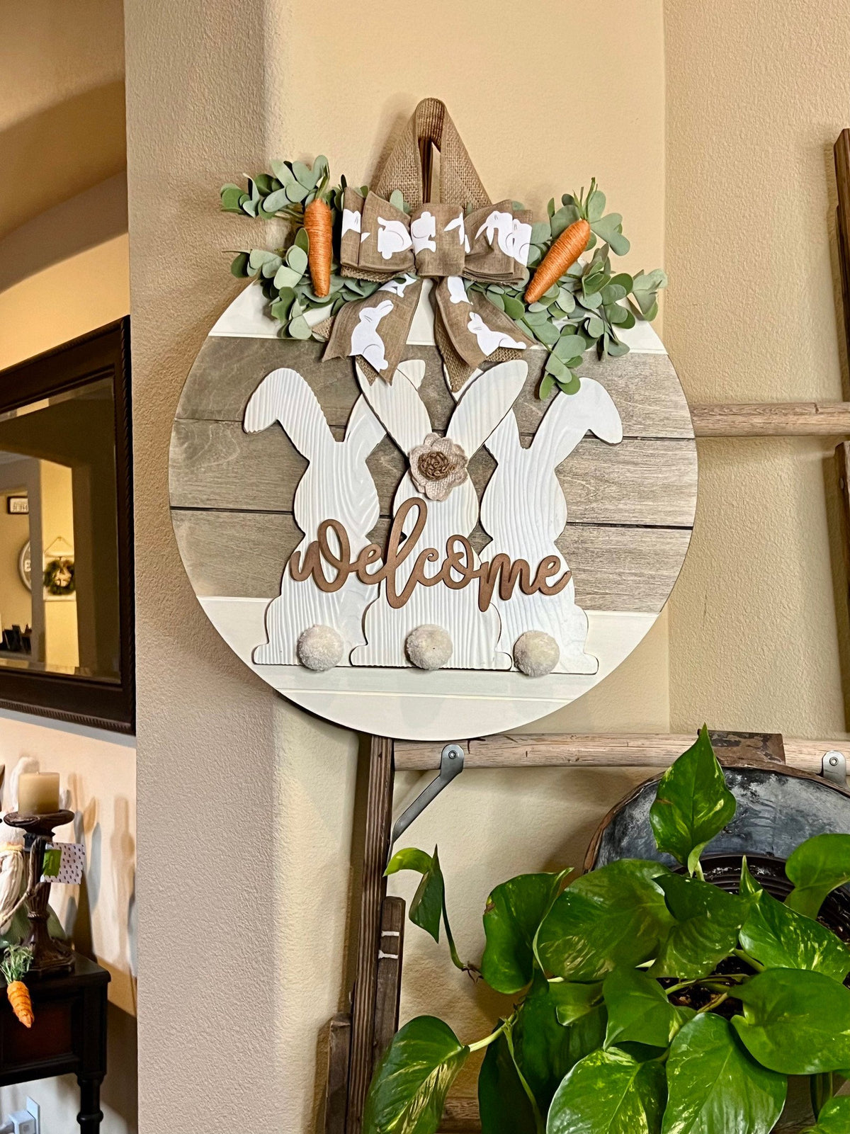 Easter Door Sign, Wood Round Door Hanger