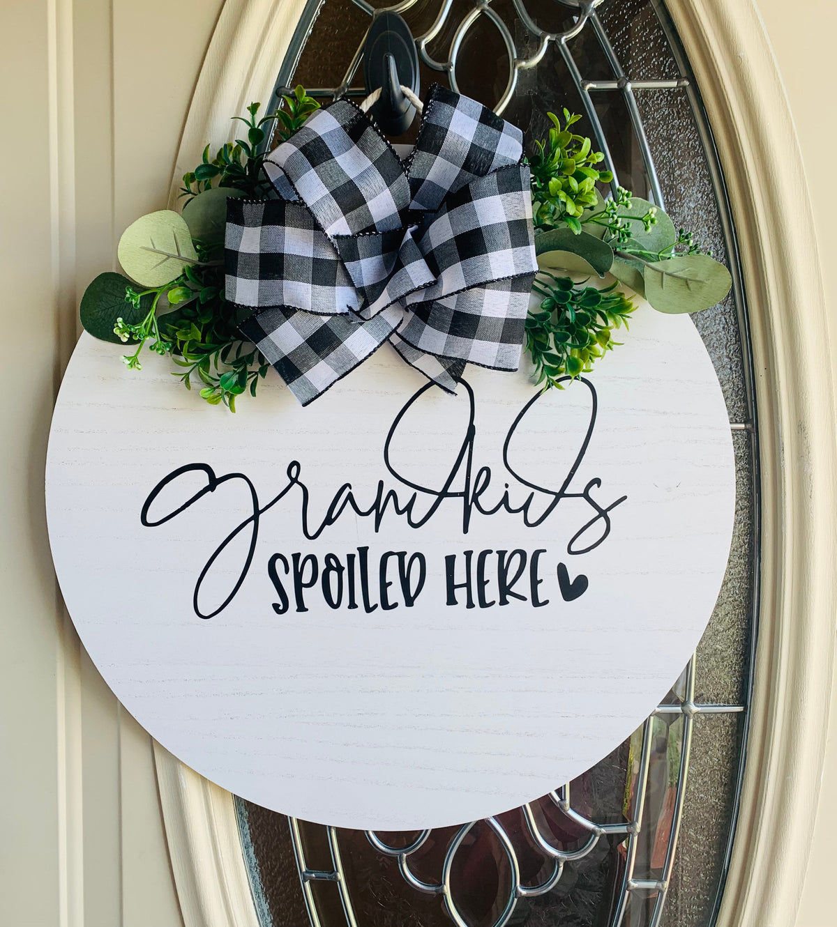 Front door decor | grandkids spoiled here door hanger | grandkids sign | door wreath