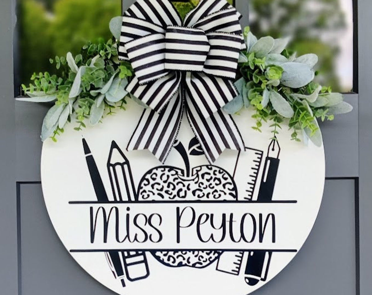 Teacher's Name Classroom Cheetah Print Door Sign | Classroom Welcome | Teacher Sign | Teacher Gift | Classroom Door  Name Door Hanger Wreath