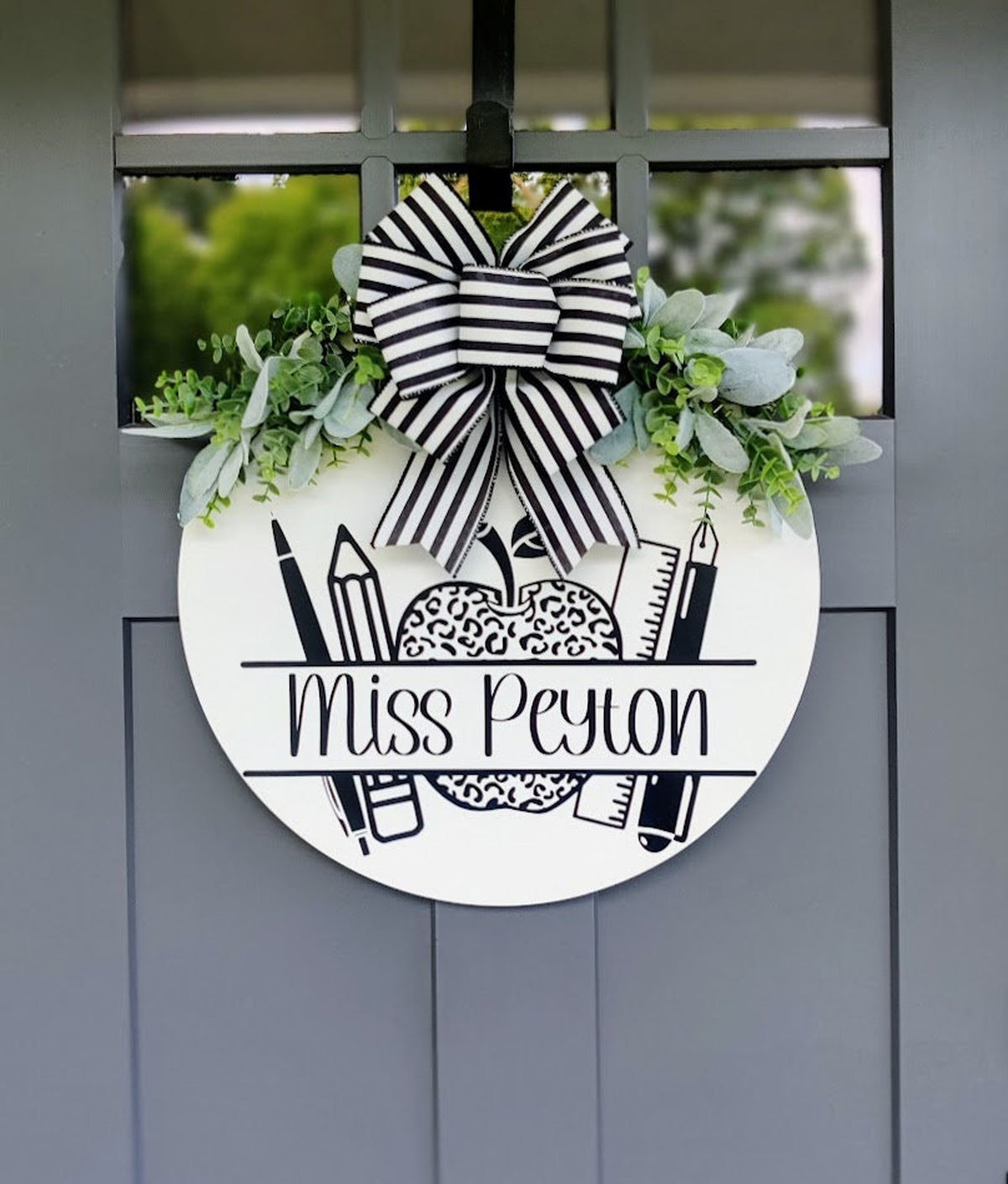 Teacher's Name Classroom Cheetah Print Door Sign | Classroom Welcome | Teacher Sign | Teacher Gift | Classroom Door  Name Door Hanger Wreath