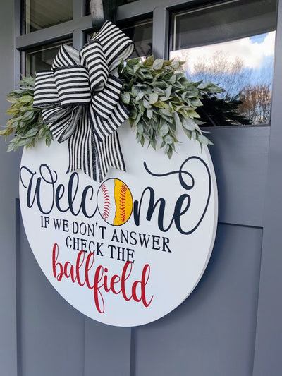 Baseball & Softball Front Door Wreath | If We Don't Answer We're At The Ballfield | Porch Decor | Baseball Welcome Sign | Softball Welcome