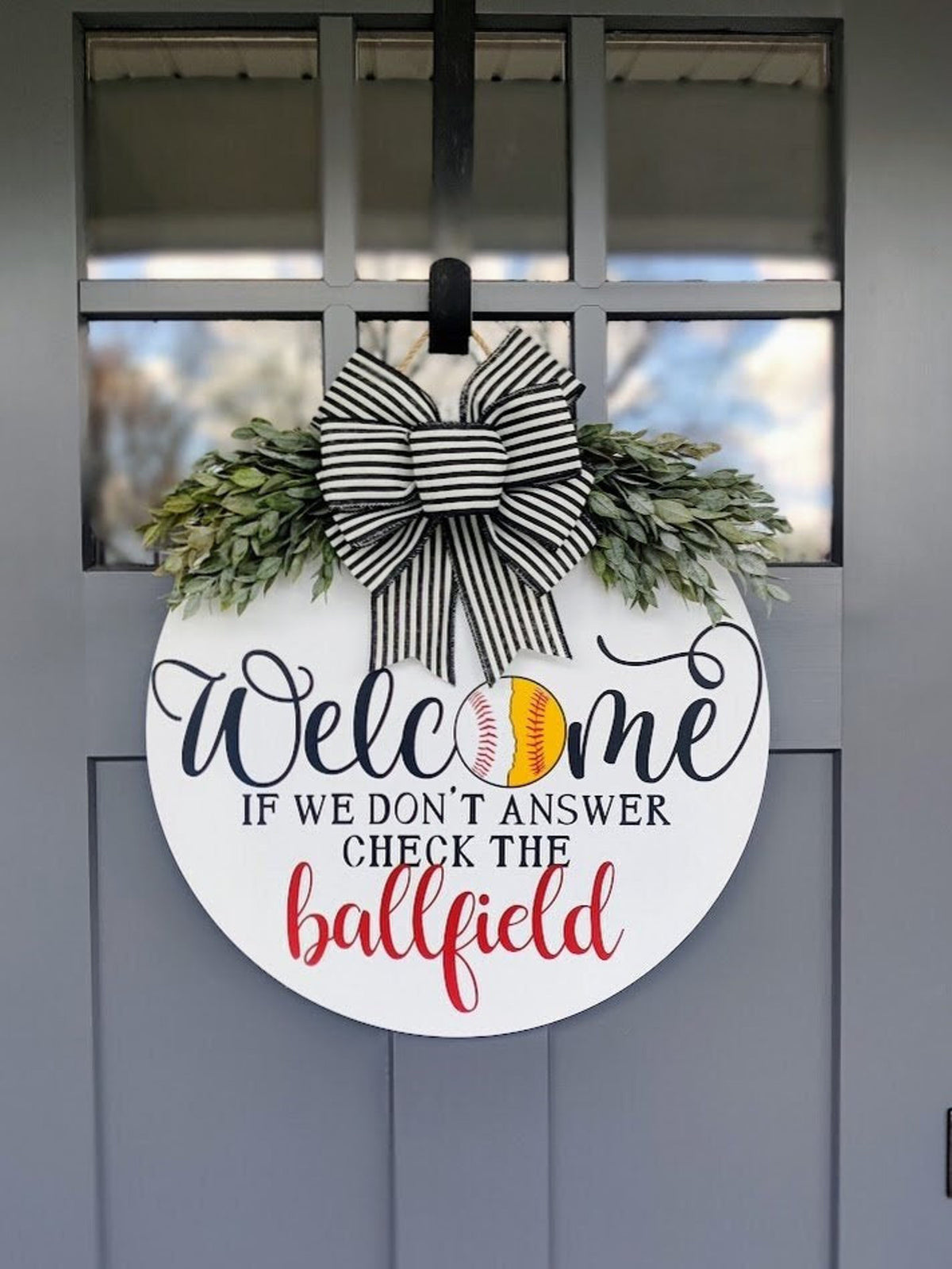 Baseball & Softball Front Door Wreath | If We Don't Answer We're At The Ballfield | Porch Decor | Baseball Welcome Sign | Softball Welcome
