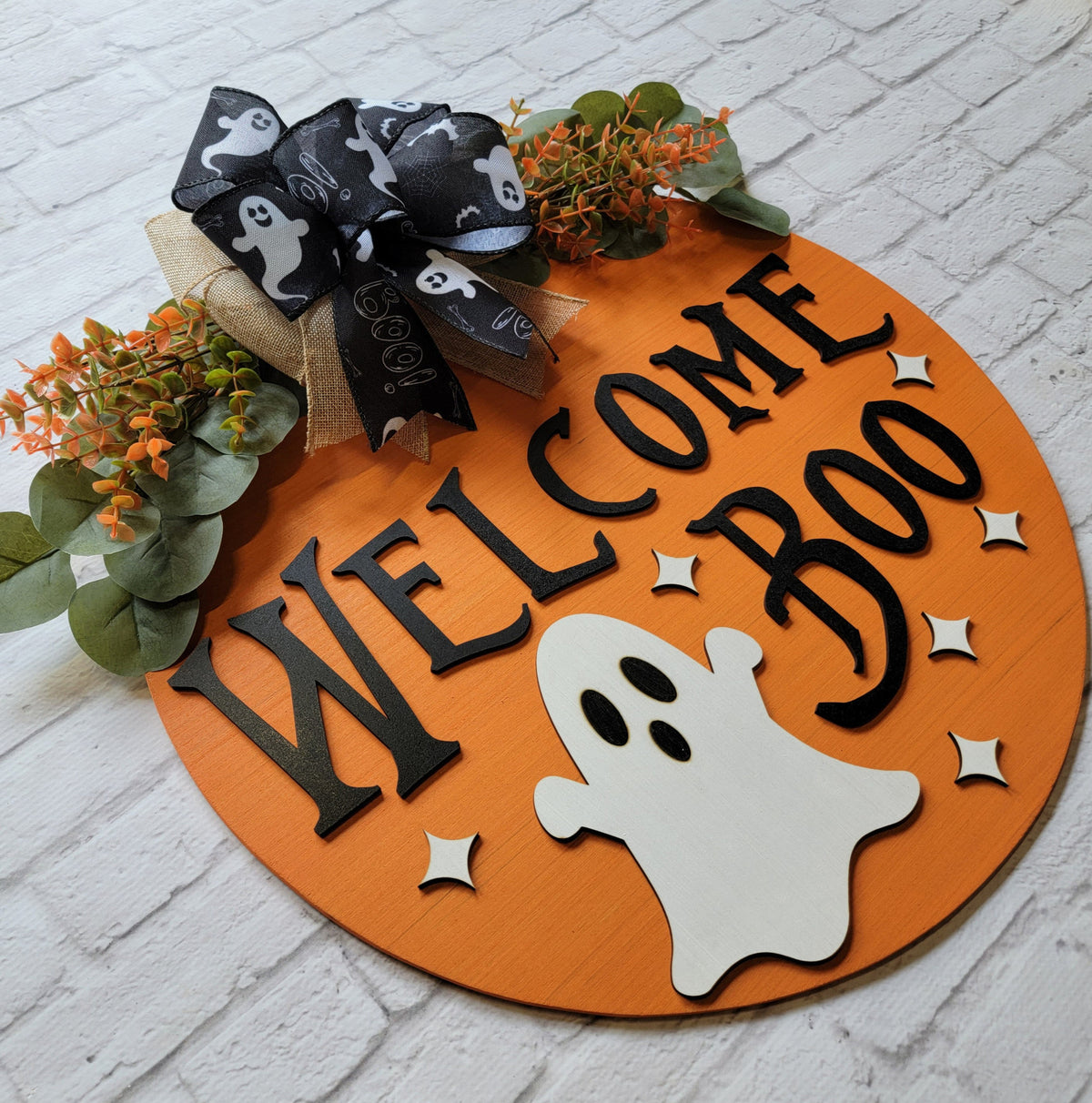 Welcome Boo Door Hanger - Halloween Door Sign - Halloween Front Door Decor - Ghost Door Sign - Halloween Wreath