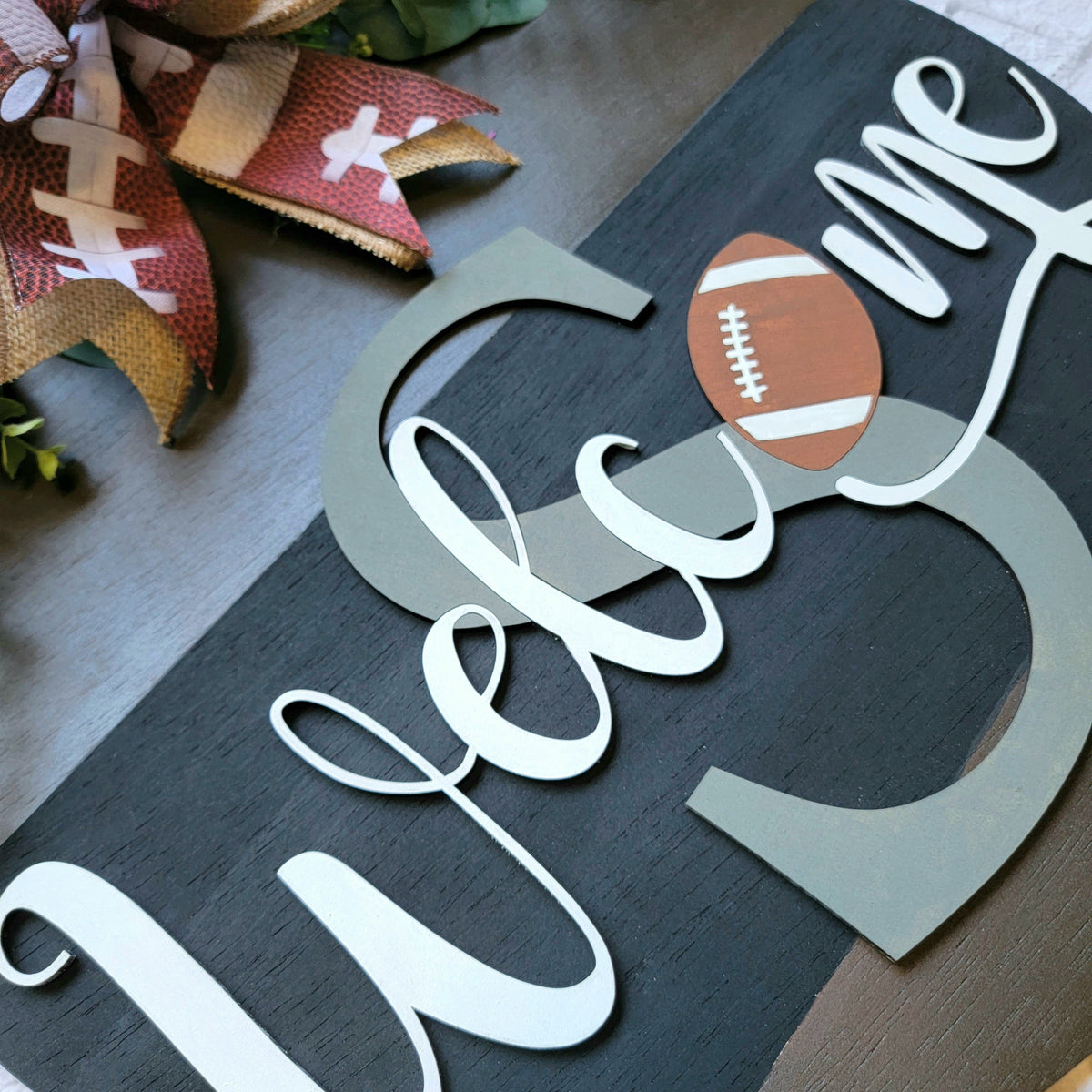 Welcome Football Door Hanger - Family Initial Door Sign - Football Front Door Decor - Football Door Sign - Football Wreath