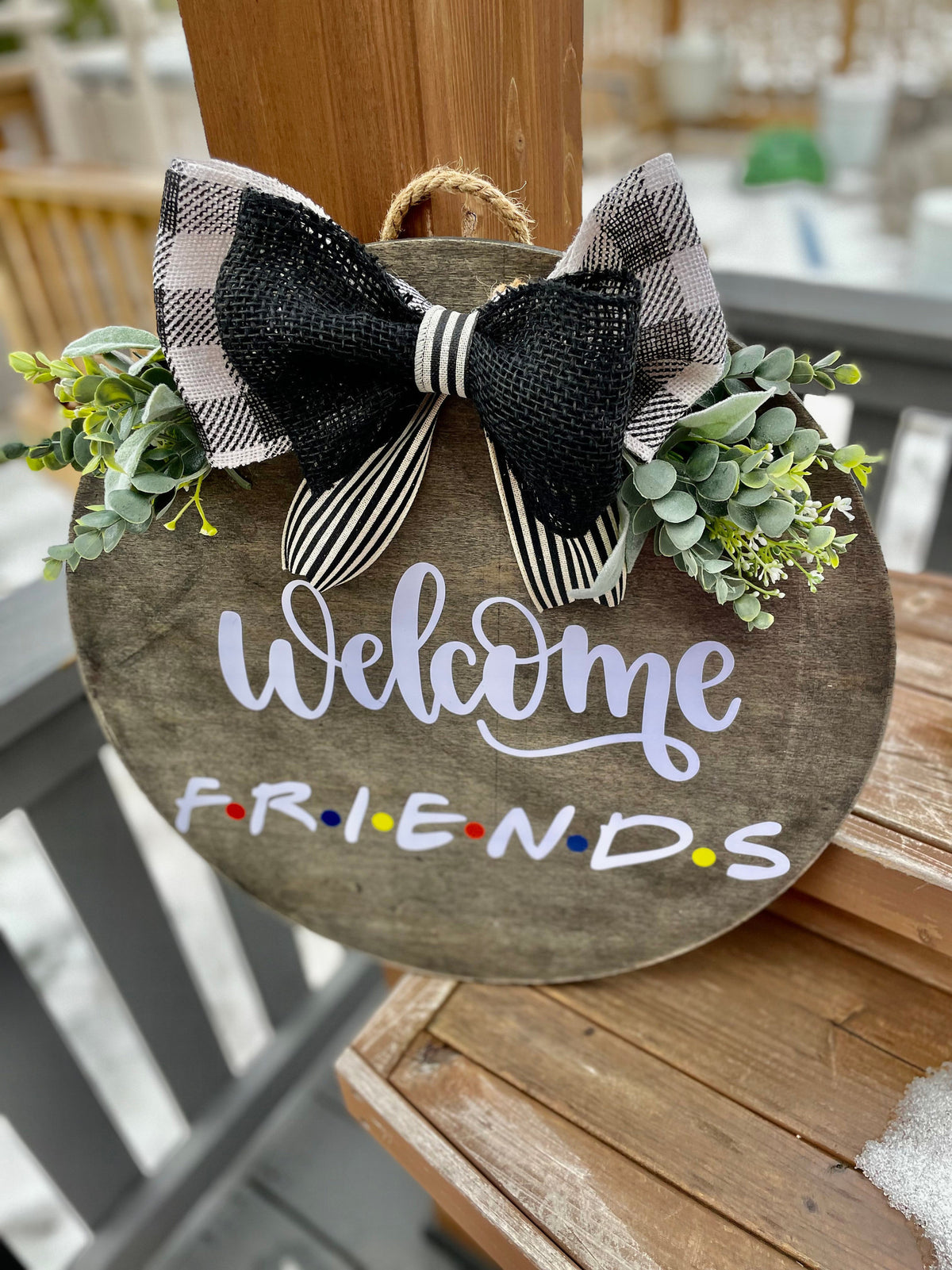 Welcome Friends | Door Hanger | Front Door Decor | Welcoming Sign | Front Porch Wreath
