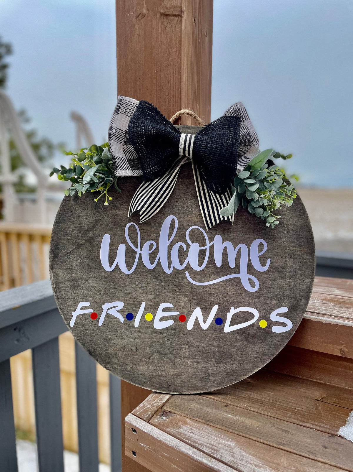 Welcome Friends | Door Hanger | Front Door Decor | Welcoming Sign | Front Porch Wreath