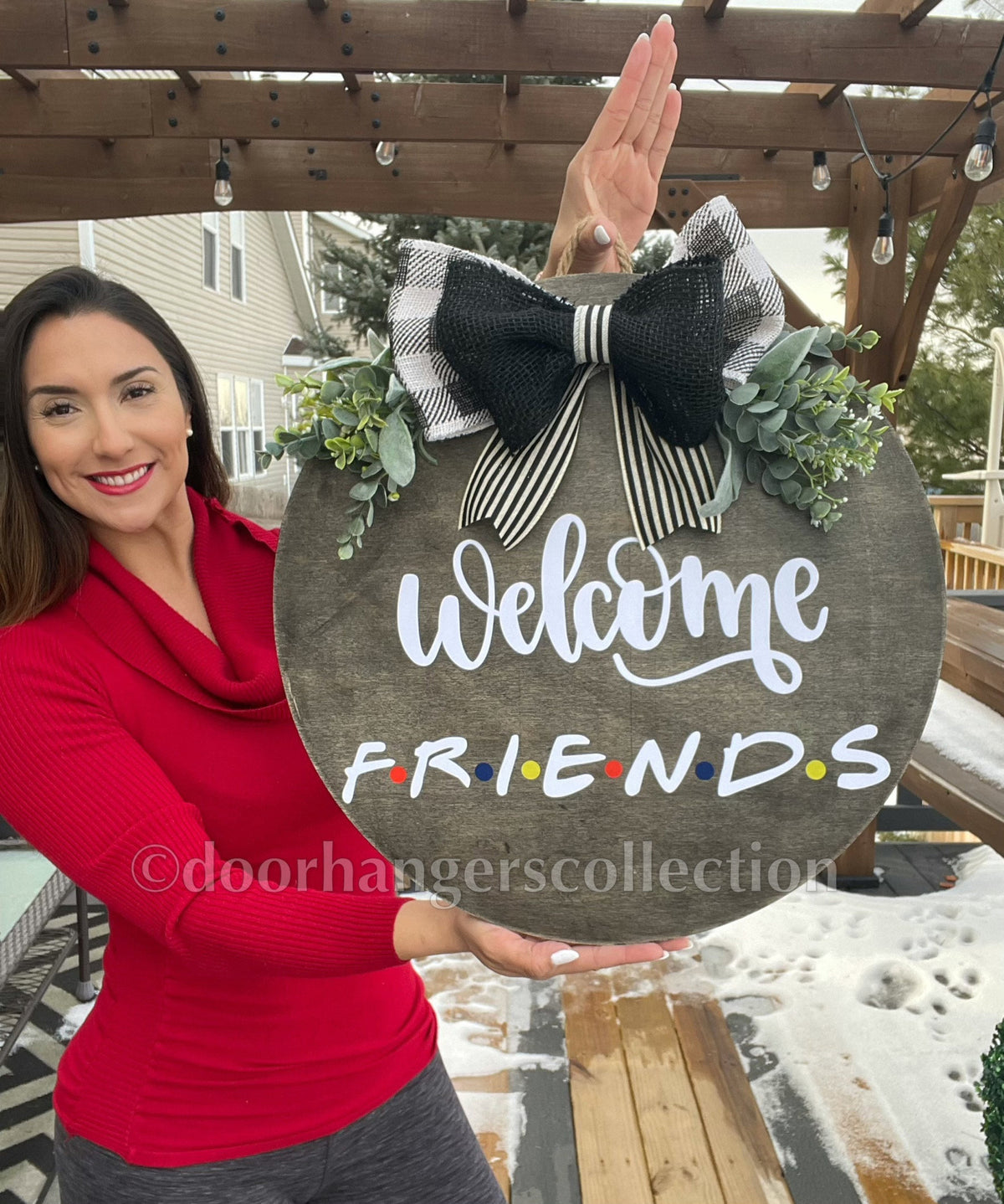 Welcome Friends | Door Hanger | Front Door Decor | Welcoming Sign | Front Porch Wreath