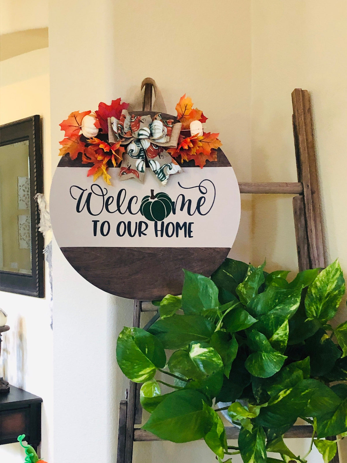 Fall Door Sign, Welcome Fall Door Hanger, Farmhouse Wreath, Pumpkin Door Decor, Housewarming Gift, Thanksgiving Sign