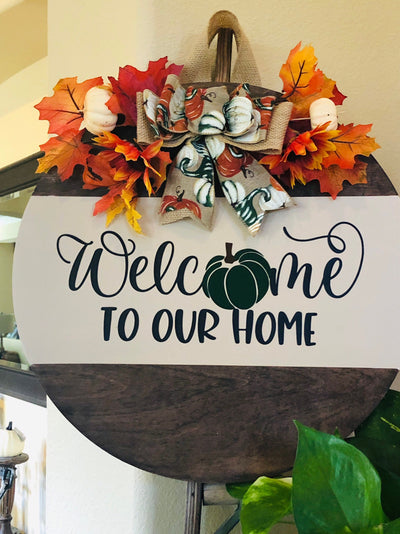 Fall Door Sign, Welcome Fall Door Hanger, Farmhouse Wreath, Pumpkin Door Decor, Housewarming Gift, Thanksgiving Sign