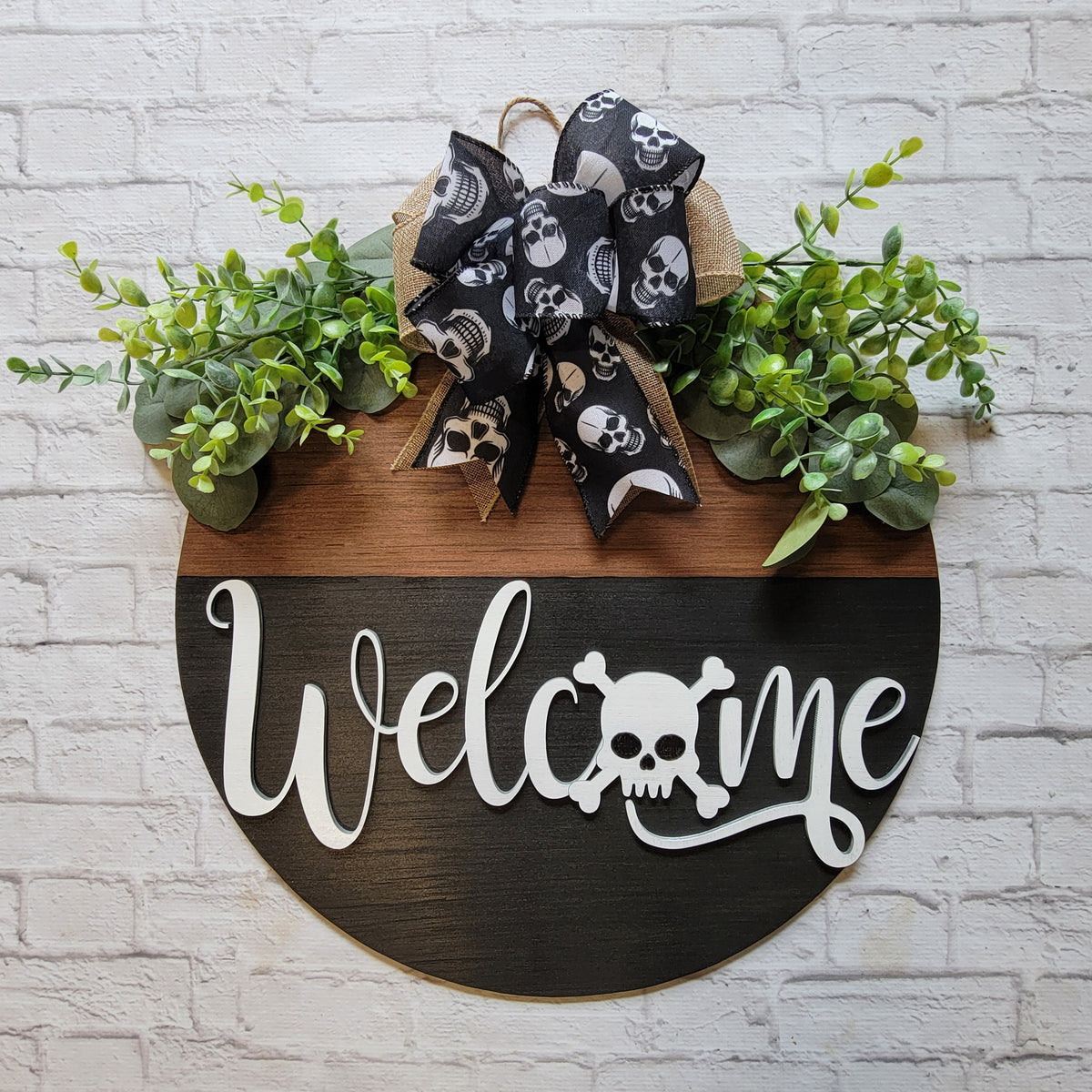 Welcome Skull Door Hanger - Halloween Door Sign - Halloween Front Door Decor - Skeleton Door Sign - Halloween Wreath