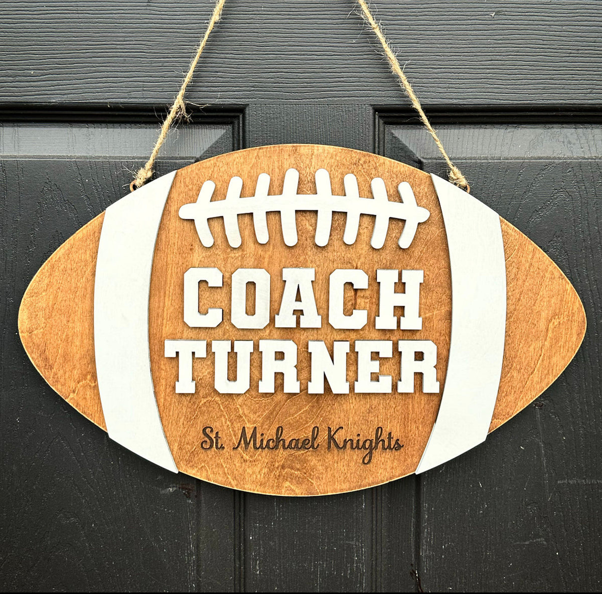 Football Coaches Gift, Personalized Football Sign with School Name