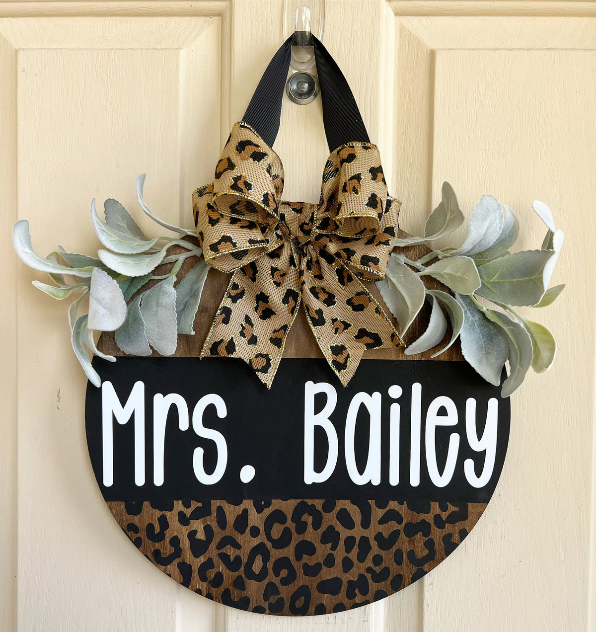 Leopard Teacher Door Hanger | Teacher Wood Round | Personalized Wood Sign | Teacher Sign | Classroom Door Sign | Wood Round | Last Name Sign
