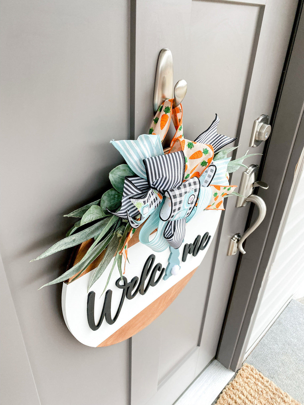 Easter | Welcome | Bunny Carrots | Wood Door Hanger | Front Door Decor | Spring Door Hanger | Farmhouse Decor | 3D Lettering | Housewarming