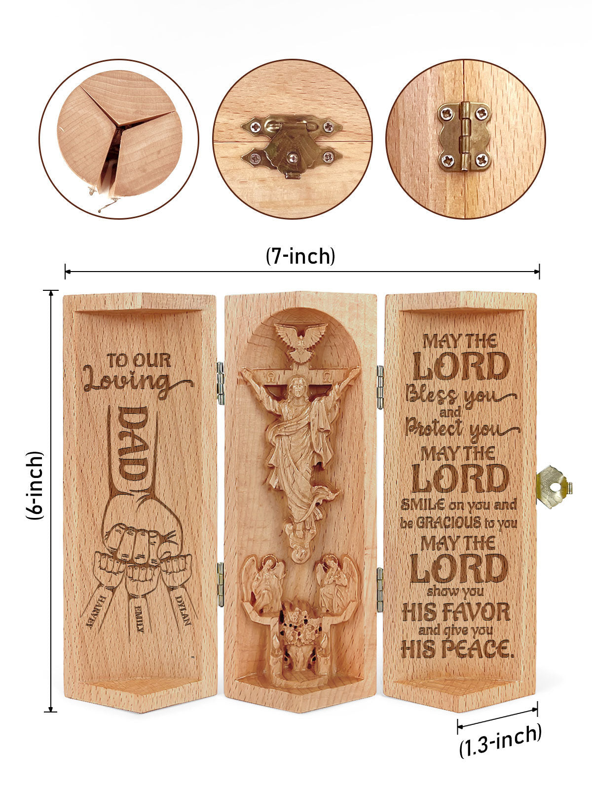 Personalized To My Loving Dad, Grandpa, Papa, Uncle Statue of Jesus Christian Decor Openable Wooden Cylinder Sculpture of Jesus Christ