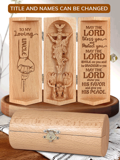 Personalized To My Loving Dad, Grandpa, Papa, Uncle Statue of Jesus Christian Decor Openable Wooden Cylinder Sculpture of Jesus Christ