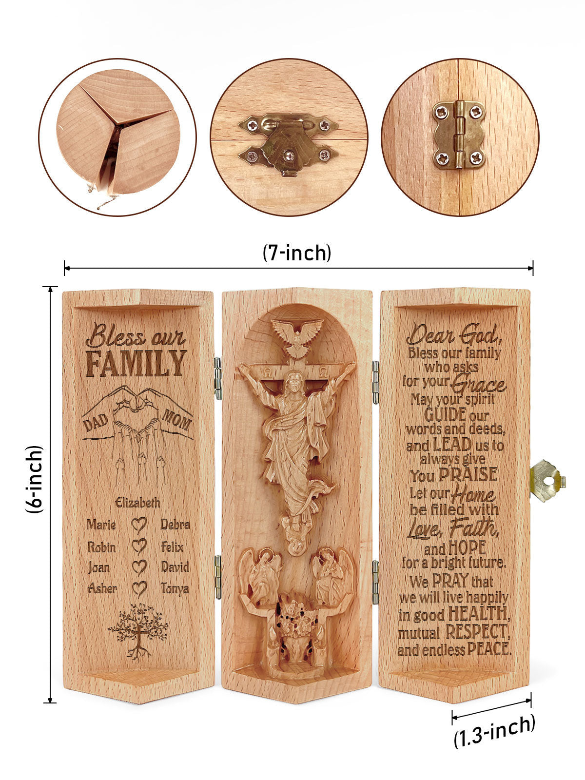 Personalized Bless Our Family Christian Decor Statue of Jesus Openable Wooden Cylinder Sculpture of Jesus Christ