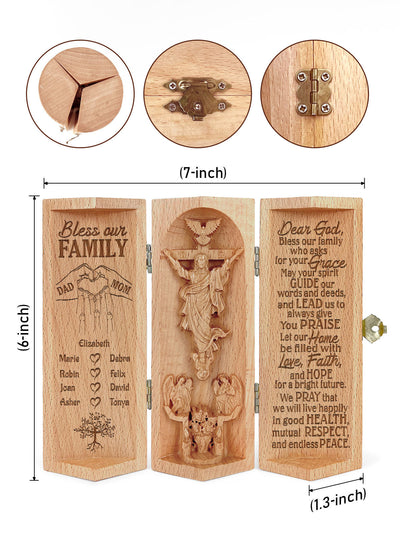 Personalized Bless Our Family Christian Decor Statue of Jesus Openable Wooden Cylinder Sculpture of Jesus Christ