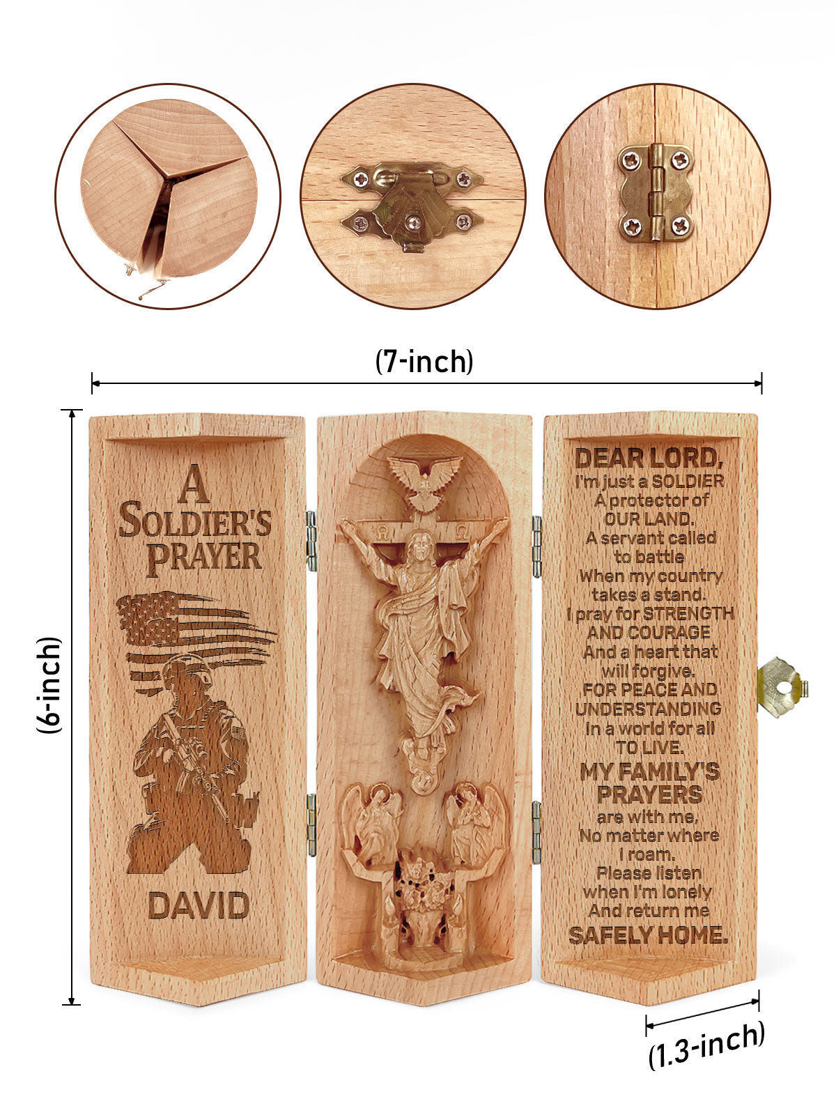 Personalized A Soldier's Prayer Christian Gifts Statue of Jesus Openable Wooden Cylinder Sculpture of Jesus Christ, Christ Decor