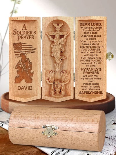 Personalized A Soldier's Prayer Christian Gifts Statue of Jesus Openable Wooden Cylinder Sculpture of Jesus Christ, Christ Decor