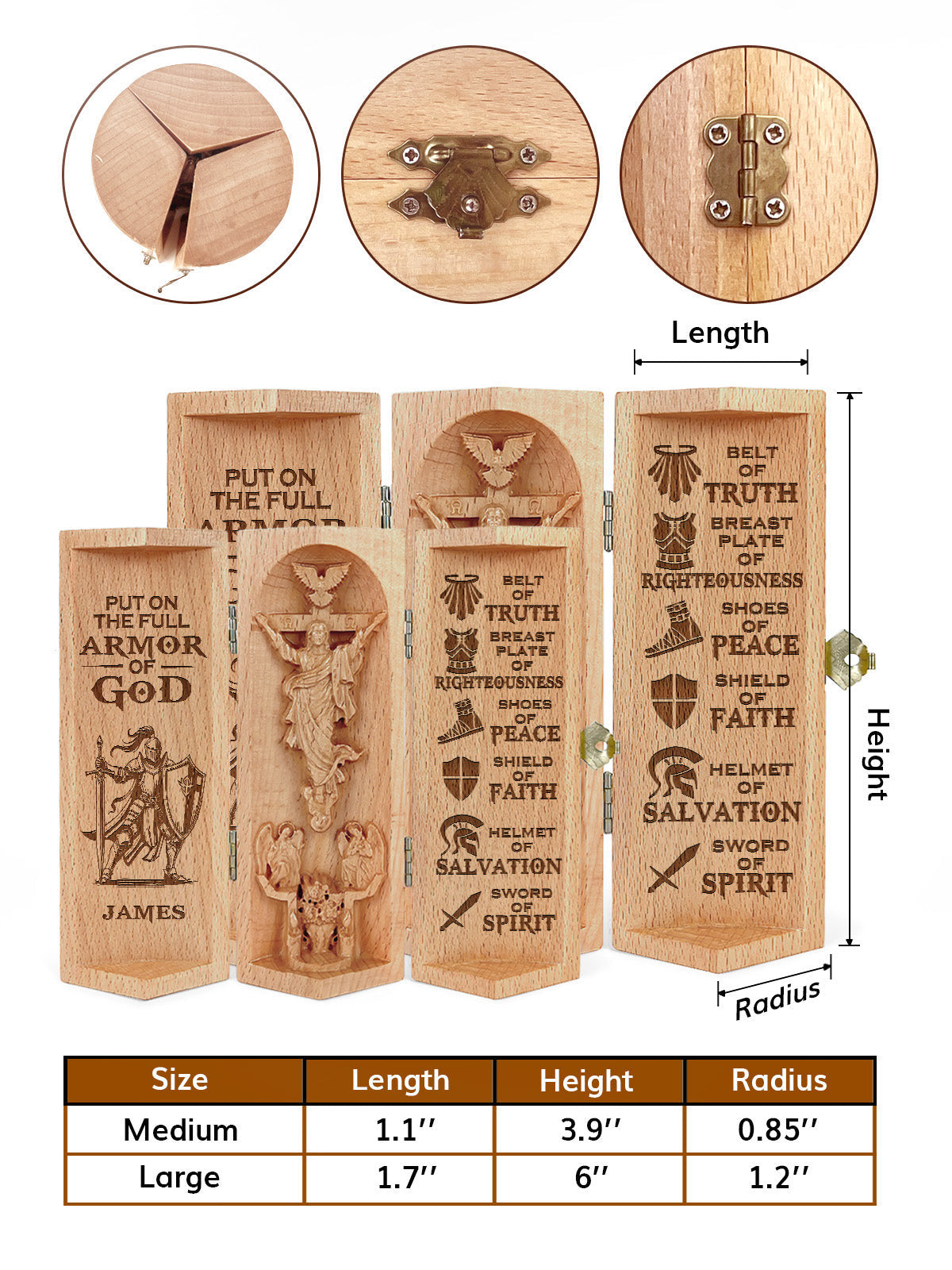 Personalized Put On The Full Armor of God Christian Gifts Statue of Jesus Openable Wooden Cylinder Sculpture of Jesus Christ