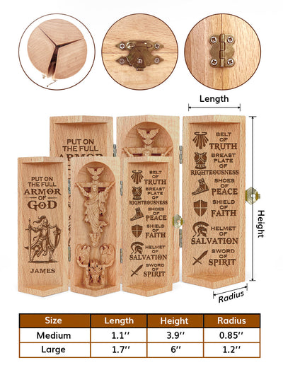 Personalized Put On The Full Armor of God Christian Gifts Statue of Jesus Openable Wooden Cylinder Sculpture of Jesus Christ