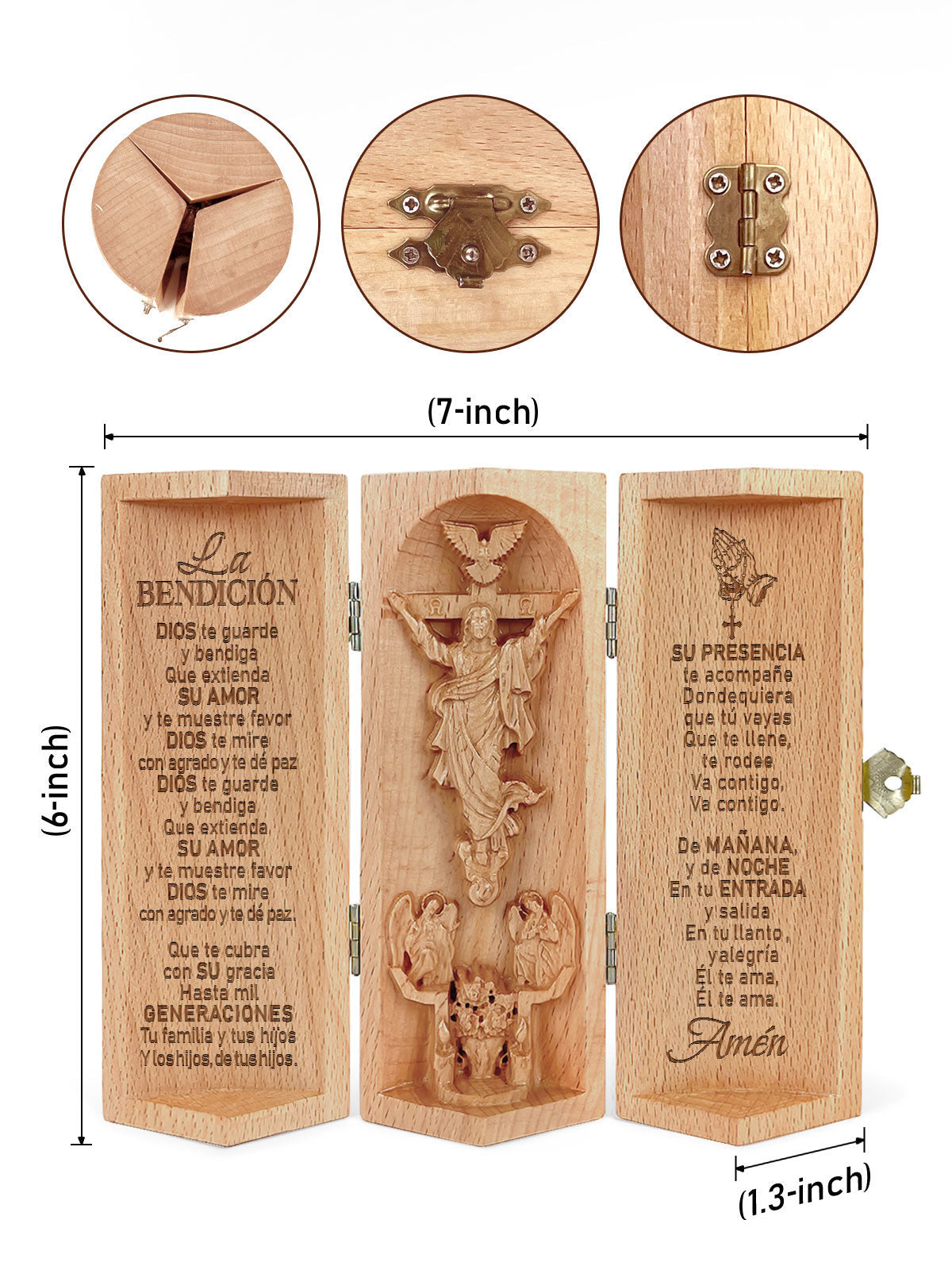 La Bendición Openable Christian Decor Statue of Jesus Wooden Cylinder Sculpture of Jesus Christ