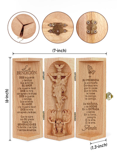 La Bendición Openable Christian Decor Statue of Jesus Wooden Cylinder Sculpture of Jesus Christ