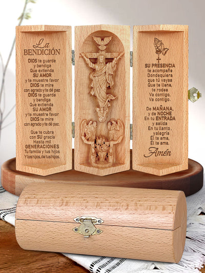 La Bendición Openable Christian Decor Statue of Jesus Wooden Cylinder Sculpture of Jesus Christ