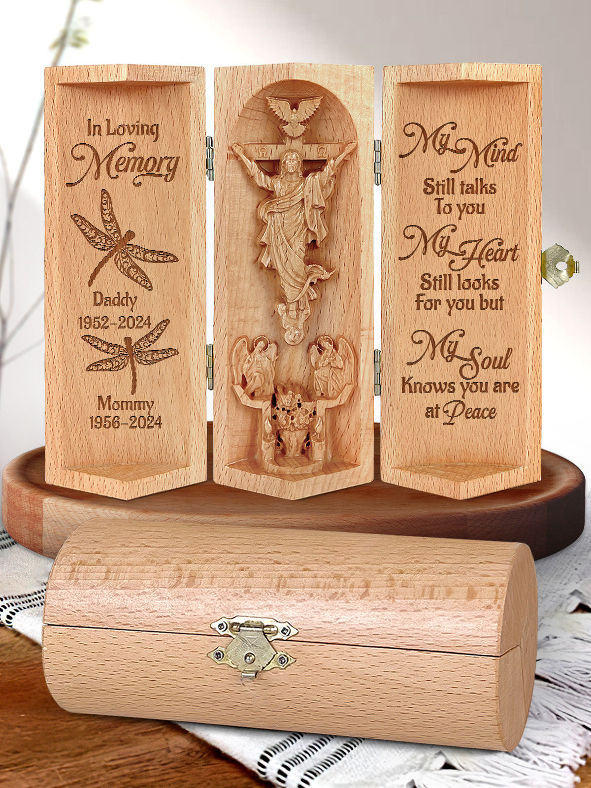 Personalized My Mind Still Talks To You Christian Gifts Statue of Jesus Openable Wooden Cylinder Sculpture of Jesus Christ