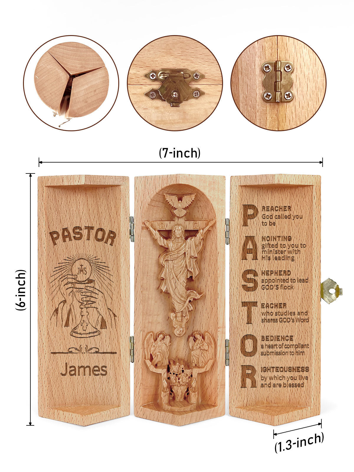 Personalized Prayer For Pastors Christian Decor Statue of Jesus Openable Wooden Cylinder Sculpture of Jesus Christ