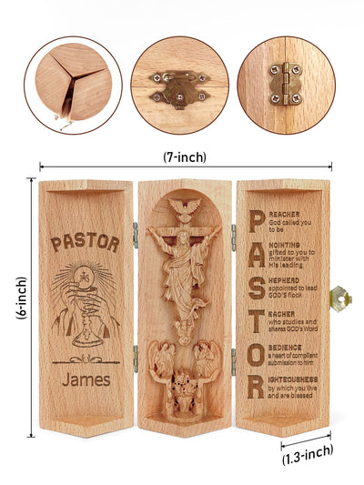 Personalized Prayer For Pastors Christian Decor Statue of Jesus Openable Wooden Cylinder Sculpture of Jesus Christ