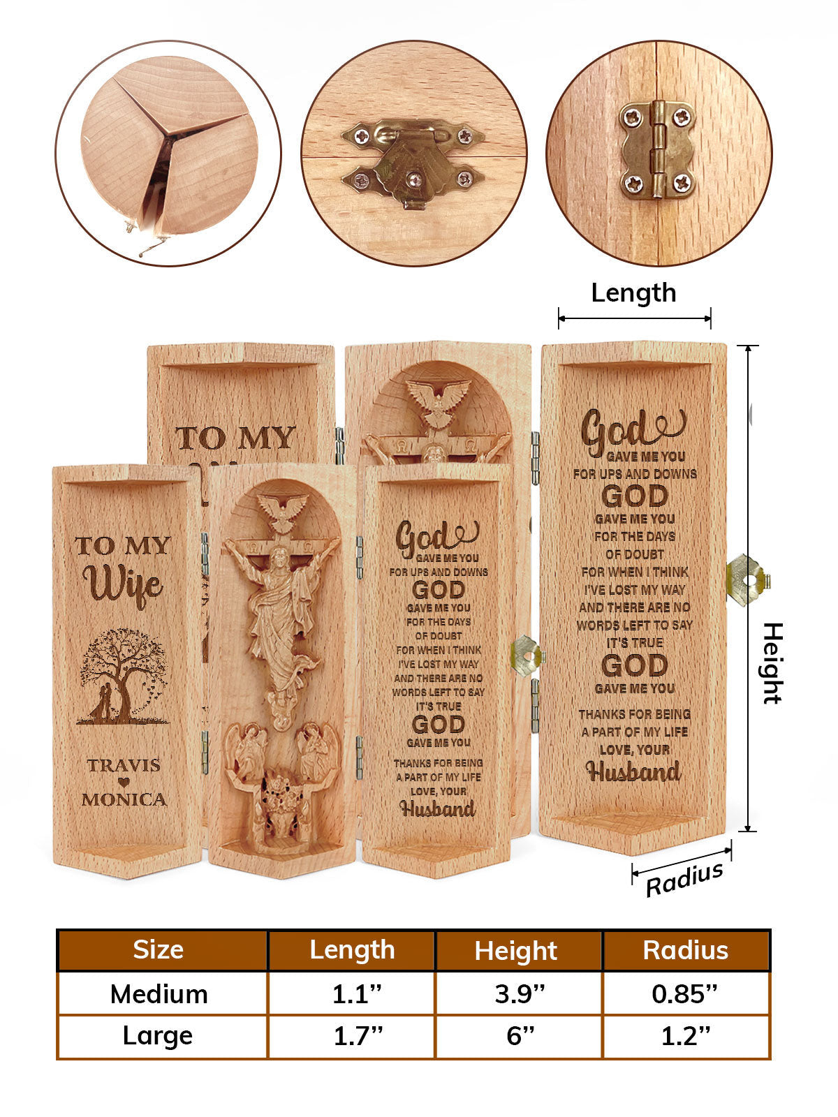 Personalized God Gave Me You Christian Decor Statue of Jesus Openable Wooden Cylinder Sculpture of Jesus Christ