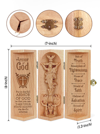 Armor Of God Christian Gifts Statue of Jesus Openable Wooden Cylinder Sculpture of Jesus Christ Prayer Keepsake