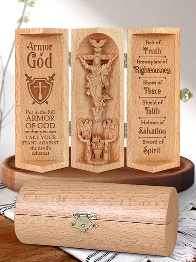 Armor Of God Christian Gifts Statue of Jesus Openable Wooden Cylinder Sculpture of Jesus Christ Prayer Keepsake