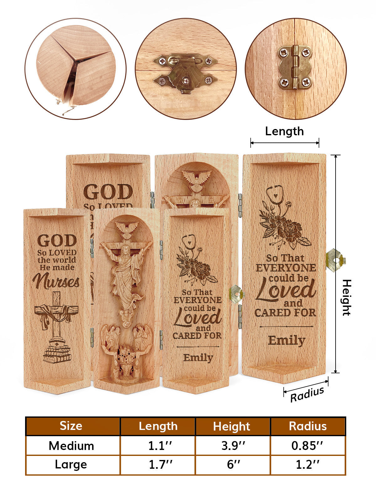 Personalized So God Made A Nurse Christian Gifts Statue of Jesus Openable Wooden Cylinder Sculpture of Jesus Christ