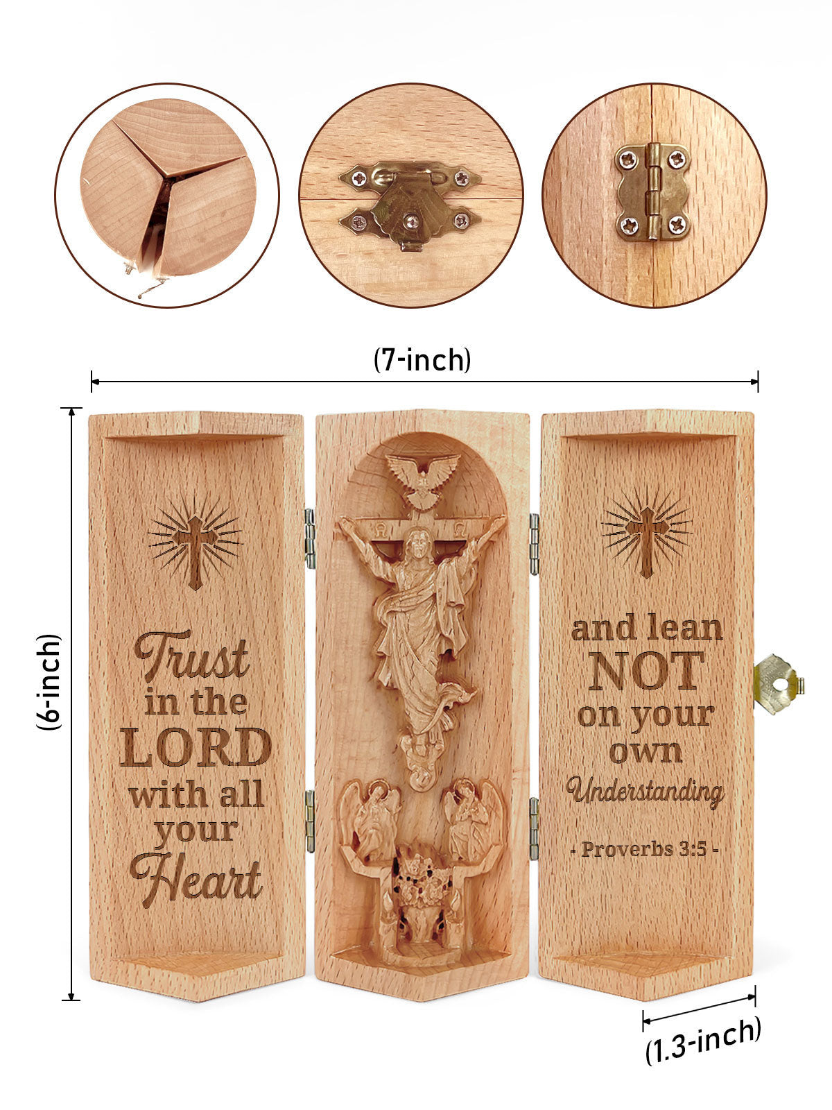 Proverbs 3:5 Christian Decor Statue of Jesus Openable Wooden Cylinder Sculpture of Jesus Christ, Christian Merchandise