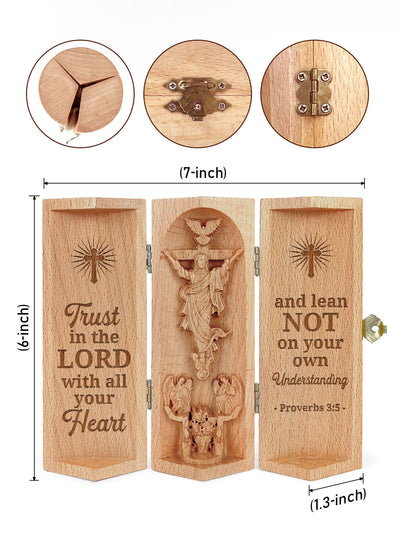 Proverbs 3:5 Christian Decor Statue of Jesus Openable Wooden Cylinder Sculpture of Jesus Christ, Christian Merchandise