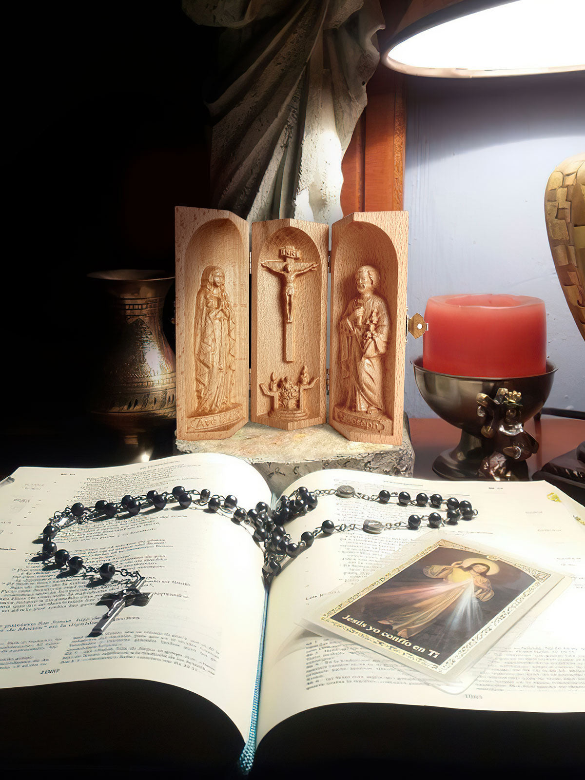 The Holy Family Openable Wooden Cylinder Sculpture, Christian Gifts