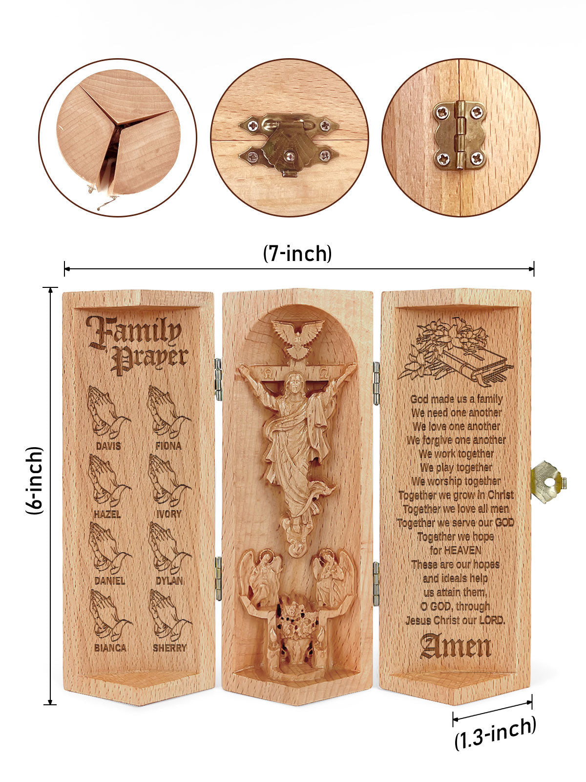Personalized Family Prayer Christian Decor Statue of Jesus Openable Wooden Cylinder Sculpture of Jesus Christ