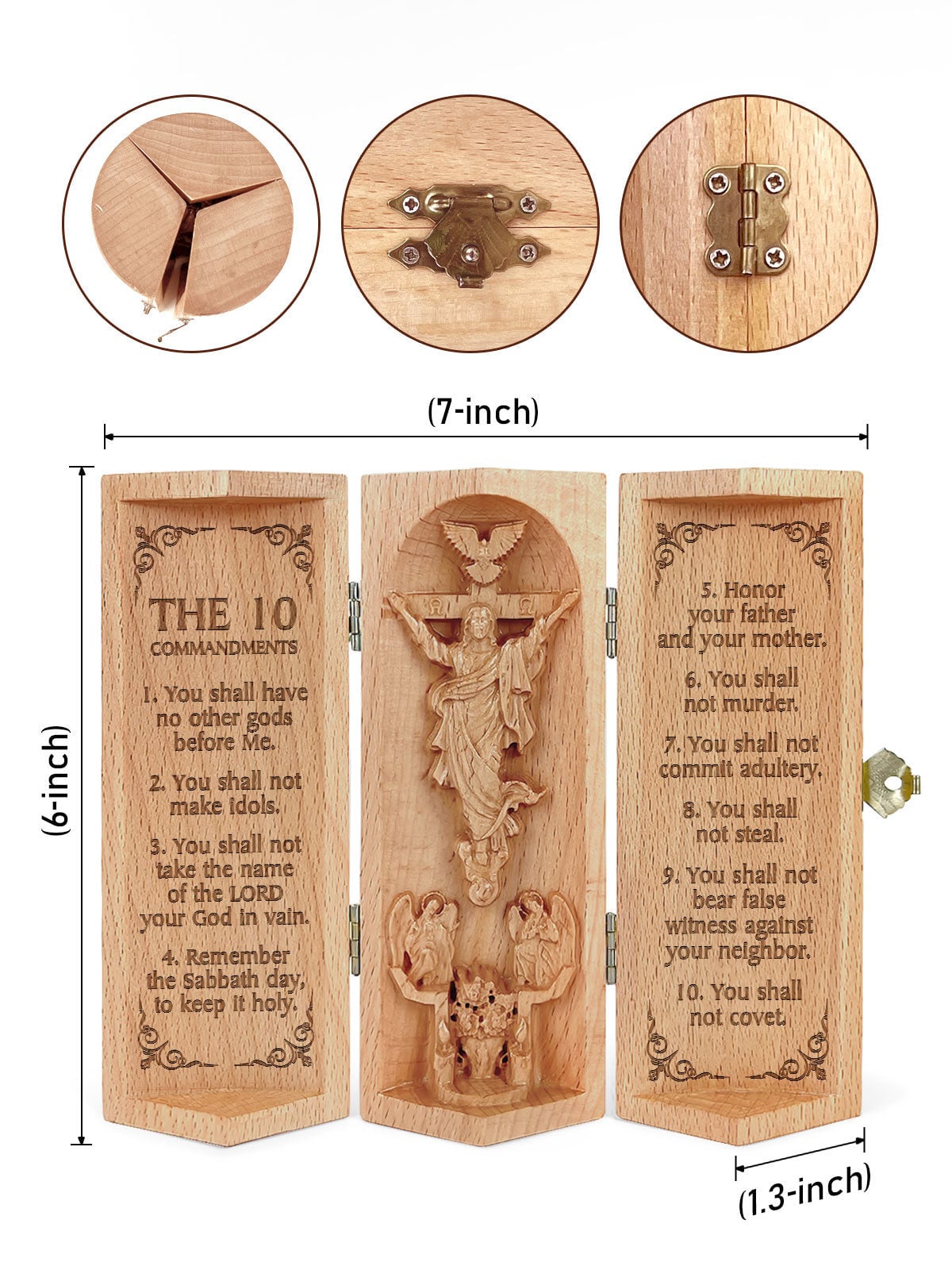 The 10 Commandments Openable Wooden Cylinder Sculpture of Jesus Christ Christian Decor Statue of Jesus