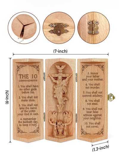 The 10 Commandments Openable Wooden Cylinder Sculpture of Jesus Christ Christian Decor Statue of Jesus
