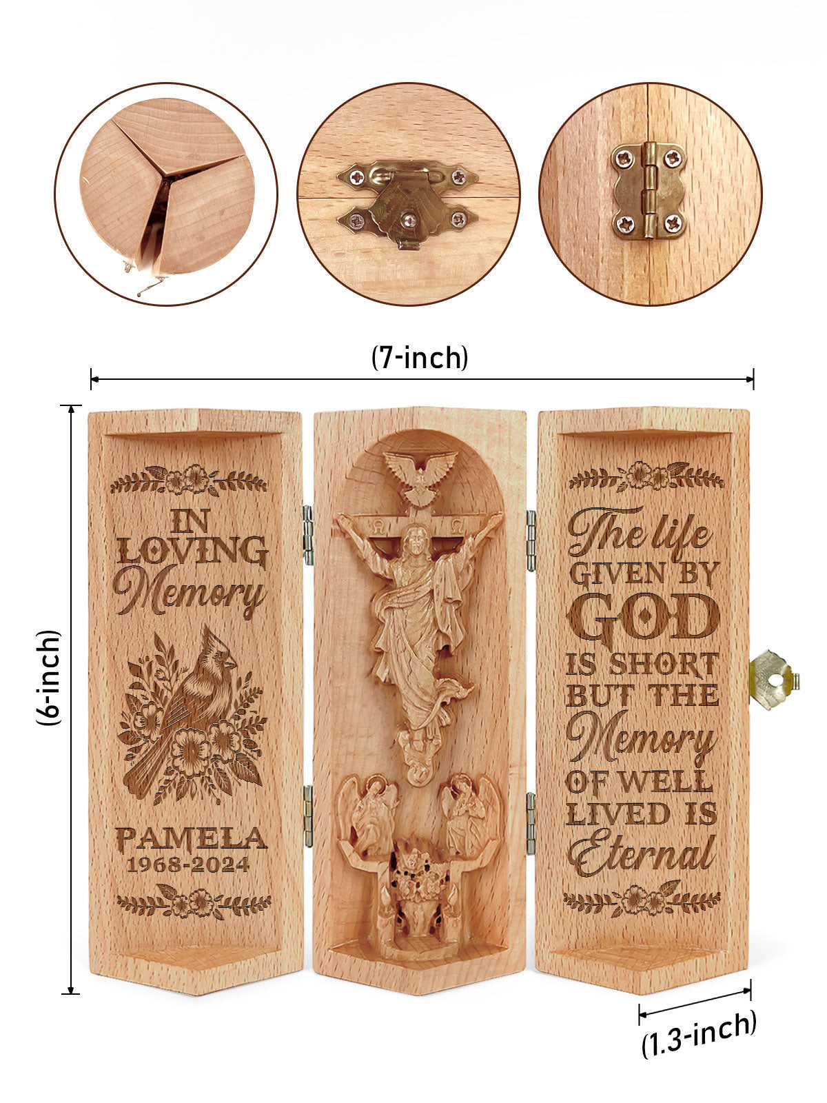 Custom The Life Given By God Is Short But The Memory Of Well Lived Is Eternal Memorial Christian Gift Statue Of Jesus Wooden Cylinder Sculpture